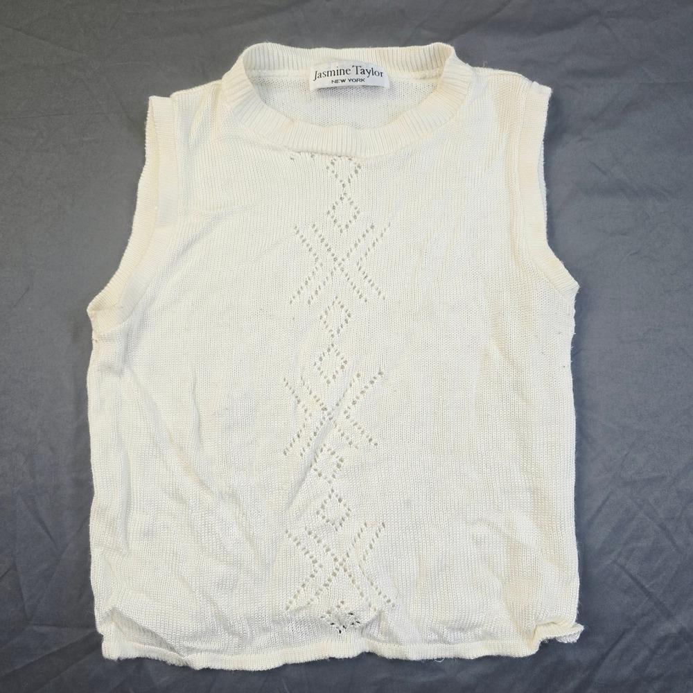 Jasmine Taylor Sleeveless Knit Top Women's Large White Cream Pointelle